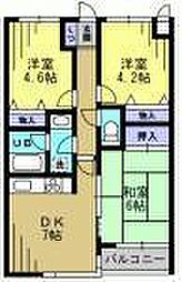 グレイスコート多摩川 3DKの間取図画像