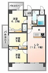 行橋第一レジデンス 4階3LDKの間取り