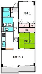 京阪本線 古川橋駅 徒歩15分の賃貸マンション 2階2LDKの間取り