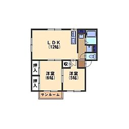 シティハイムクレストA 2LDKの間取図画像