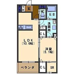 ロワイヤルA 1LDKの間取図画像