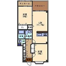 ウィル1 2LDKの間取図画像