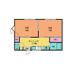 フォーブルデュオ 1階2DKの間取り