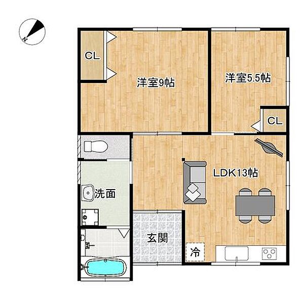 (リフォーム後間取り図)平成13年10月新築・木造瓦葺平家建・建物面積61.27m2（18坪）2LDKです。外壁塗装、天井・壁のクロス張替、床材の張替え、水回り全交換の充実のリフォーム内容になってお…