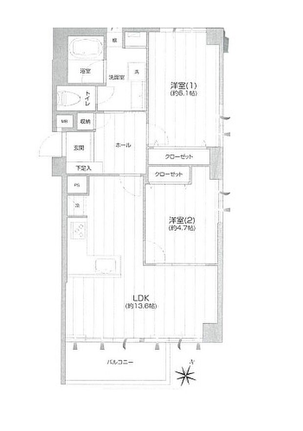 世田谷三宿マンション(2LDK) 2階/206の間取り