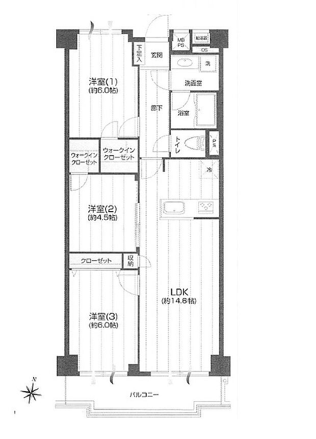 多摩川ハウス(3LDK) 8階/804の間取り