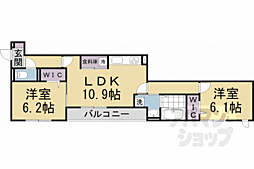 京都市中京区西ノ京池ノ内町アパート 2LDKの間取図画像