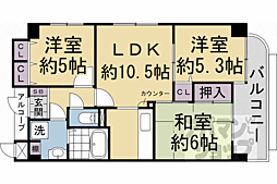 京都市営烏丸線 北大路駅 徒歩24分の賃貸マンション 3階3LDKの間取り