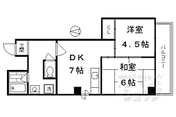 JR山陰本線 丹波口駅 徒歩15分の賃貸マンション 4階2DKの間取り