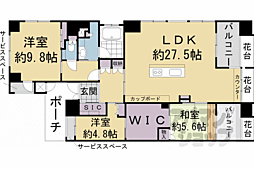プレティナージュ御池東洞院 12階3LDKの間取り