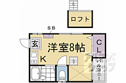 叡山電鉄叡山本線 一乗寺駅 徒歩4分の賃貸アパート 2階ワンルームの間取り