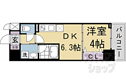 JR山陰本線 円町駅 徒歩2分の賃貸マンション 7階1DKの間取り