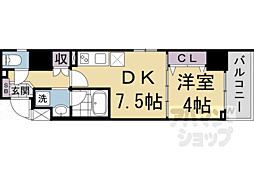 JR山陰本線 円町駅 徒歩2分の賃貸マンション 5階1DKの間取り