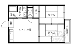 京福電気鉄道北野線 北野白梅町駅 徒歩10分の賃貸アパート 1階2DKの間取り
