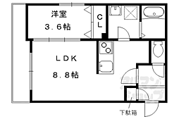 京都市営烏丸線 北大路駅 徒歩20分の賃貸マンション 3階1LDKの間取り