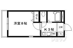 京都市営烏丸線 北山駅 徒歩4分の賃貸マンション 2階1Kの間取り