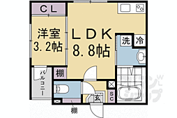 JR山陰本線 二条駅 徒歩10分の賃貸アパート 3階1LDKの間取り