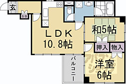 オークリッチ松原 2LDKの間取図画像
