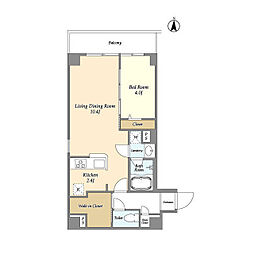 アルファコート下赤塚 2階1LDKの間取り
