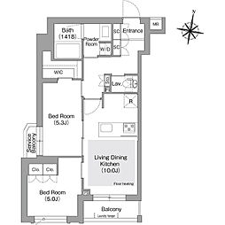 コンフォリア・リヴ東中野 3階2LDKの間取り