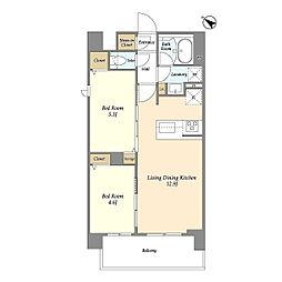 グランカーサ王子II 6階2LDKの間取り