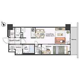 市谷台町坂フロント 7階1LDKの間取り