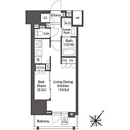 レフィールオーブ代々木 10階1LDKの間取り