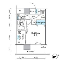 PARKFLATS芝浦 1Kの間取図画像