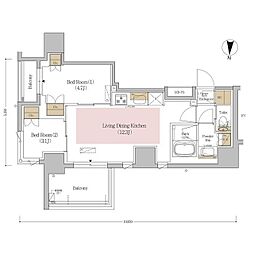 アーバネックス錦糸町NORTH 2LDKの間取図画像