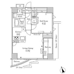 PARKFLATS芝浦 1LDKの間取図画像