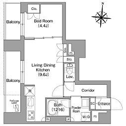 プラネソシエプラス旗の台 1LDKの間取図画像