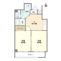 千代田マンション浜田山 2Kの間取図画像