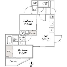 LUMIECHONCHOEAST 2DKの間取図画像