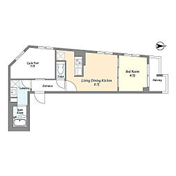 TASUKI RICHESSE 目黒本町 1SLDKの間取図画像
