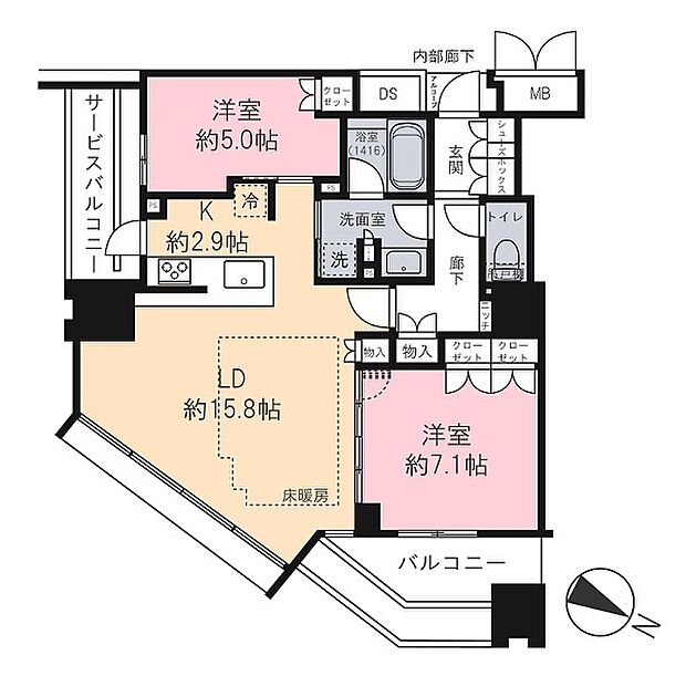 ザ・ファインタワーウエストコースト(2LDK) 22階の間取り