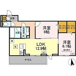 ルボワ　エスト 1階2LDKの間取り