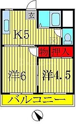 大島ハイツ 2Kの間取図画像