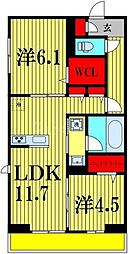 プロスペールＥ　No.1 2階2LDKの間取り