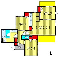 プランドール南流山 3LDKの間取図画像