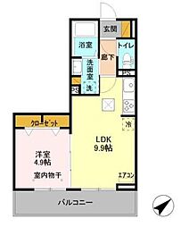 フェリーチェおおたかの森II 2階1LDKの間取り