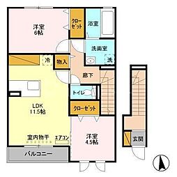 アルプス 2階2LDKの間取り
