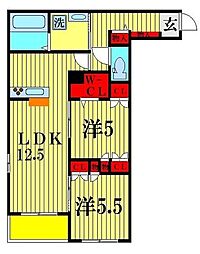 ソレイユメゾン　南流山 2階2LDKの間取り