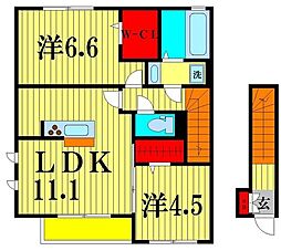 アヴニール 2階2LDKの間取り