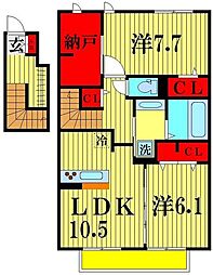 サンヒルズヴィラカインドネス　I 2階2LDKの間取り
