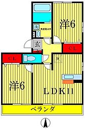 グランドゥールI 1階2LDKの間取り