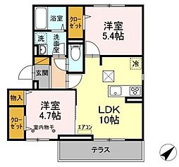 グランドフォレスト 1階2LDKの間取り