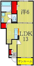 ディアコートII 1階1LDKの間取り