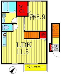 サンモール三郷 2階1LDKの間取り