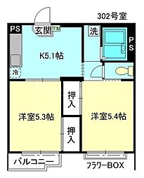 エステート新松戸 3階2Kの間取り