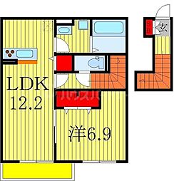 イーストハイツ 2階1LDKの間取り
